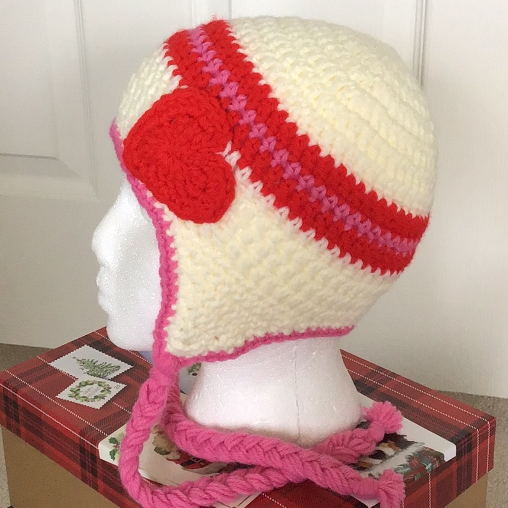 SALE Heart Hat Earflap Handmade Crochet 4T-Preteen
